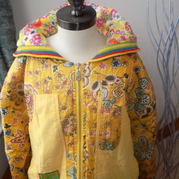 Paisley Floral Puffer Patch Hooded Coat Size Large/XL Yellow Orange Multicolor - Picture 6 of 6